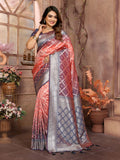 Peach Summer Special Pure Lichi Silk Designer Saree
