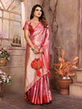 Pink Handloom Tissue Silk Sarees with Zari Weaving Designs