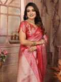 Pink Handloom Tissue Silk Sarees with Zari Weaving Designs