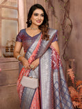 Peach Summer Special Pure Lichi Silk Designer Saree