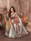 Brown Summer Special Pure Lichi Silk Designer Saree