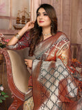 Brown Summer Special Pure Lichi Silk Designer Saree
