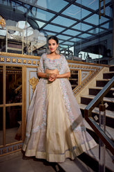 Cream Gold Crush Lehenga Choli