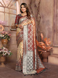 Brown Summer Special Pure Lichi Silk Designer Saree