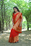 Red Handmade Bandhej Kanjivaram Silk Saree
