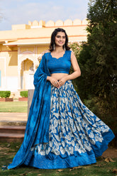 Royal Blue tussar silk lehenga choli