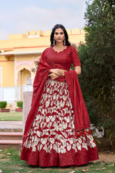Red tussar silk lehenga choli