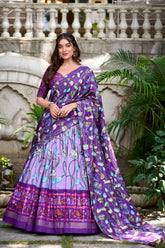 Lavender Tussar Silk Pichwai & Patola Print Lehenga Choli