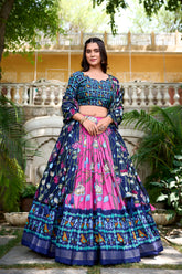 Pink Tussar Silk Pichwai & Patola Print Lehenga Choli