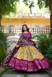 Yellow Tussar Silk Pichwai & Patola Print Lehenga Choli