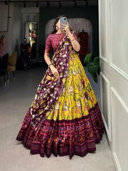 Yellow Tussar Silk Pichwai & Patola Print Lehenga Choli