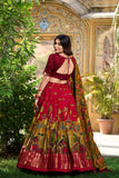 Red Color Tussar Silk Kalamkari Lehenga Choli
