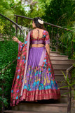 Lavender Color Kalamkari Dola Silk Lehenga Choli