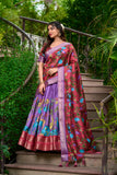 Lavender Color Kalamkari Dola Silk Lehenga Choli