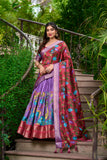 Lavender Color Kalamkari Dola Silk Lehenga Choli