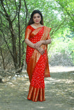 Red Handmade Bandhej Kanjivaram Silk Saree