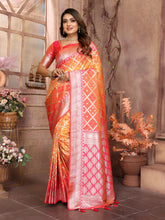 Orange Summer Special Pure Lichi Silk Designer Saree
