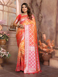 Orange Summer Special Pure Lichi Silk Designer Saree