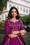 Wine Color Vichitra Silk Lehenga Choli with Sequin and Thread Embroidery