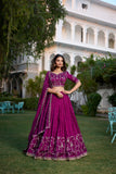 Wine Color Vichitra Silk Lehenga Choli with Sequin and Thread Embroidery