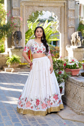 White Georgette Embroidered Lehenga for Women
