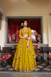 Mustard Georgette Embroidered Lehenga Choli