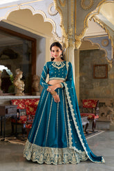 Vichitra Silk Firozi Lehenga Choli