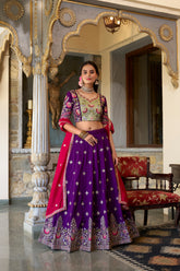 Purple Vichitra Silk Lehenga Set