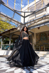 Satin Lehenga Set with Pearl Coding & Sequins Embroidery