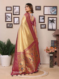 Cream Pure Banarasi Tissue Silk Saree with Paithani Woven Borders