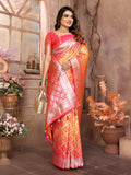 Orange Summer Special Pure Lichi Silk Designer Saree