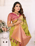 Parrot Green Lichi Soft Silk Saree