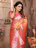 Orange Summer Special Pure Lichi Silk Designer Saree