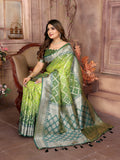 Green Summer Special Pure Lichi Silk Designer Saree