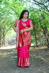Pink Handmade Bandhej Kanjivaram Silk Saree
