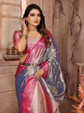 Blue Handloom Tissue Silk Sarees with Zari Weaving Designs