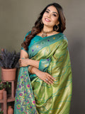 Parrot Green Pure Banarasi Tissue Silk Saree with Leheriya Weave