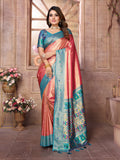 Peach Pure Banarasi Tissue Silk Saree