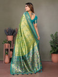 Parrot Green Pure Banarasi Tissue Silk Saree with Leheriya Weave
