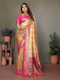 Yellow Pure Banarasi Tissue Silk Saree with Leheriya Weave