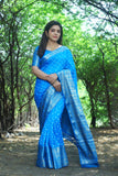 Blue Handmade Bandhej Kanjivaram Silk Saree