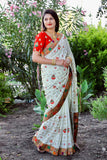 White Panetar Dola Silk Saree