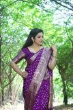 Wine Handmade Bandhej Kanjivaram Silk Saree