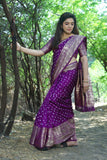 Wine Handmade Bandhej Kanjivaram Silk Saree