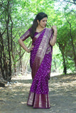Wine Handmade Bandhej Kanjivaram Silk Saree