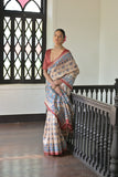 Red Soft Tussar Silk Saree with Madhubani Prints