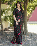 Black Bandhej Silk Saree with Zari Weaving