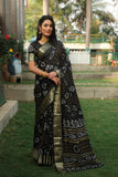 Black Handmade Bandhej Silk Saree With Matching Blouse