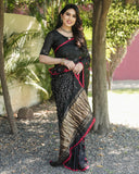 Black Bandhej Silk Saree with Zari Weaving