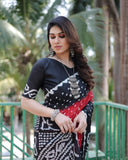 Black Pure Bandhej Silk Saree With Tissue Pallu